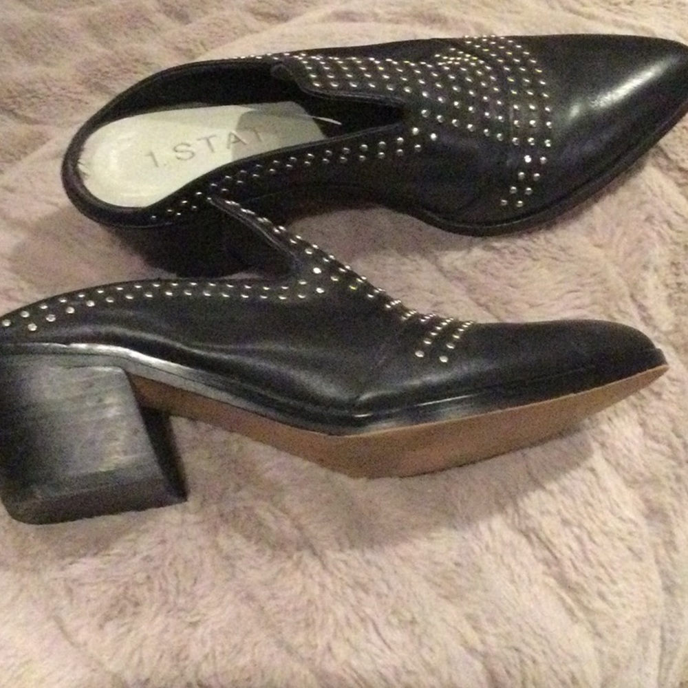 1.State studded cowboy western style black mules in 37.5 or 7 trendy